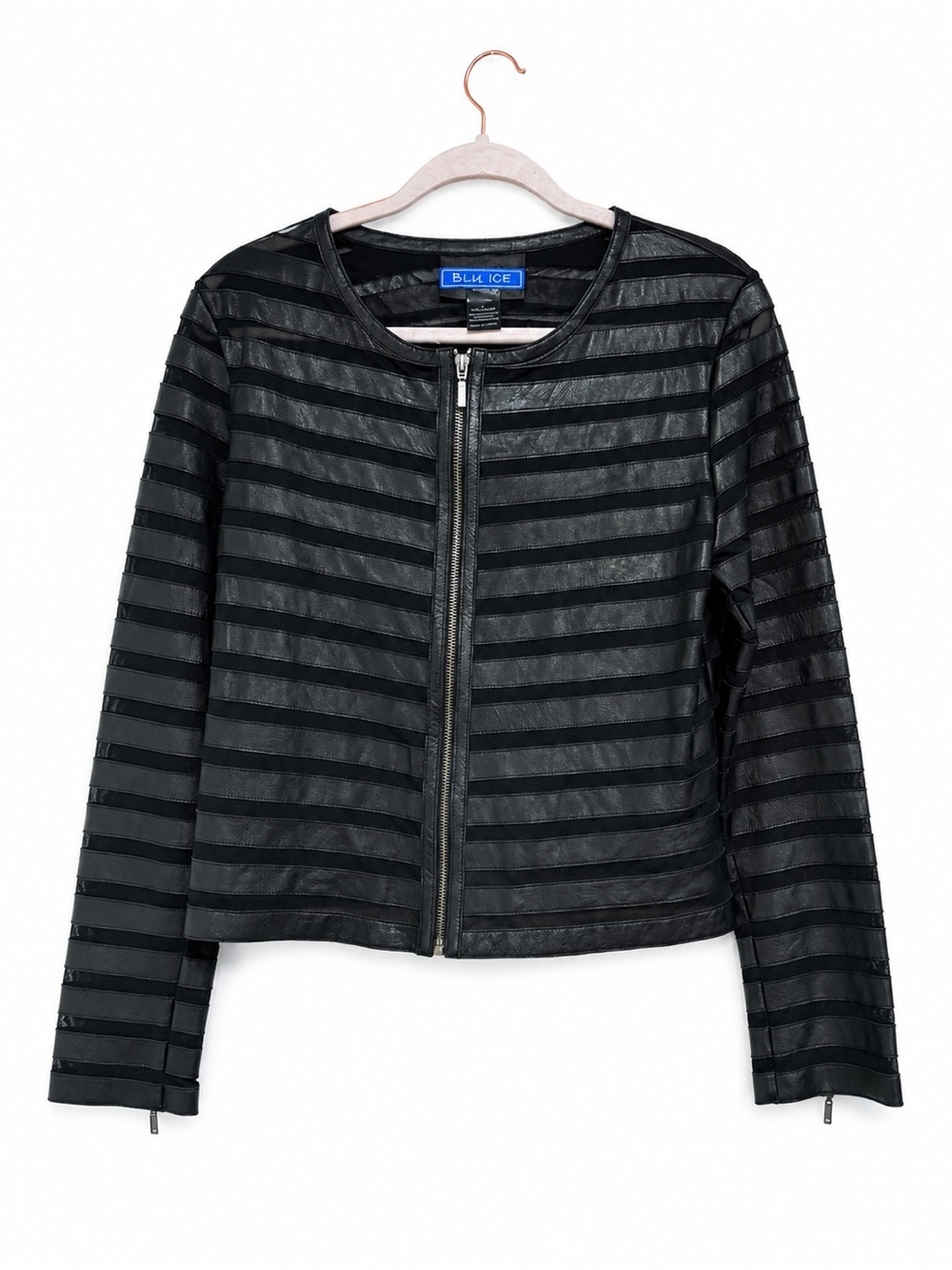 Women's Black Striped Zip-Front Jacket